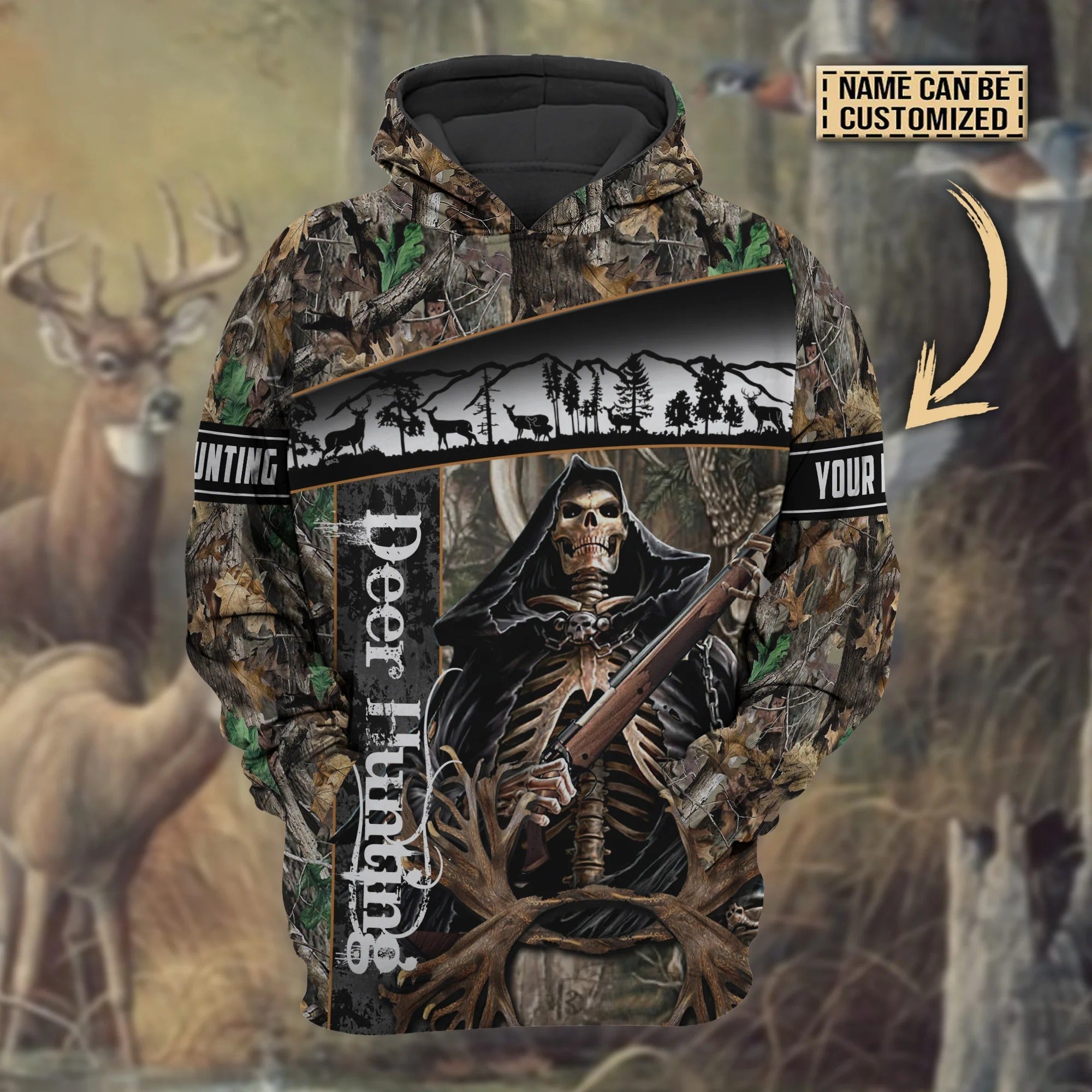 The Death Deer Hunting Hoodie Custom Name 3D All Over Print Unisex Hoodie For Hunter Hunting Apparel