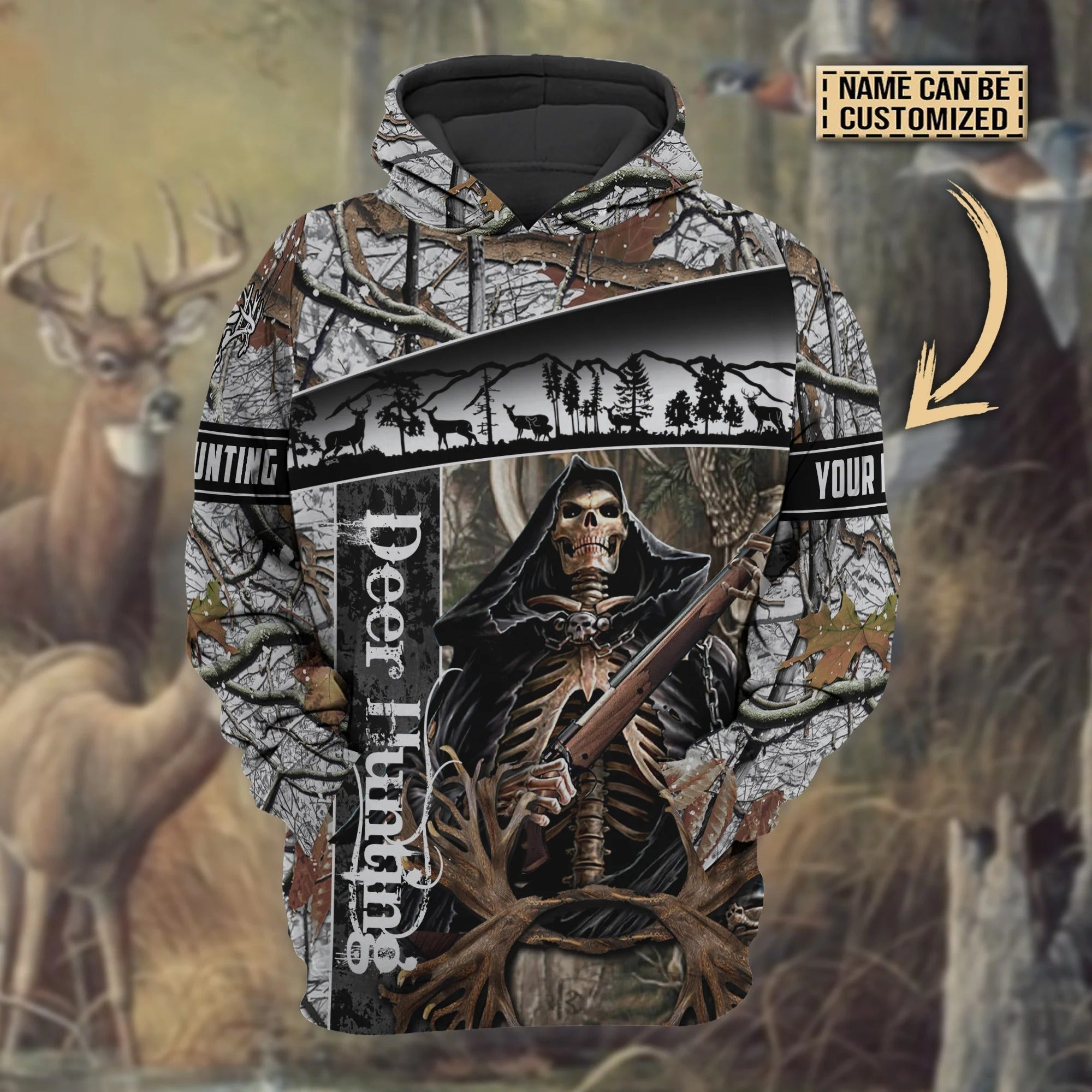 The Death Deer Hunting Hoodie Custom Name 3D All Over Print Unisex Hoodie For Hunter Hunting Apparel