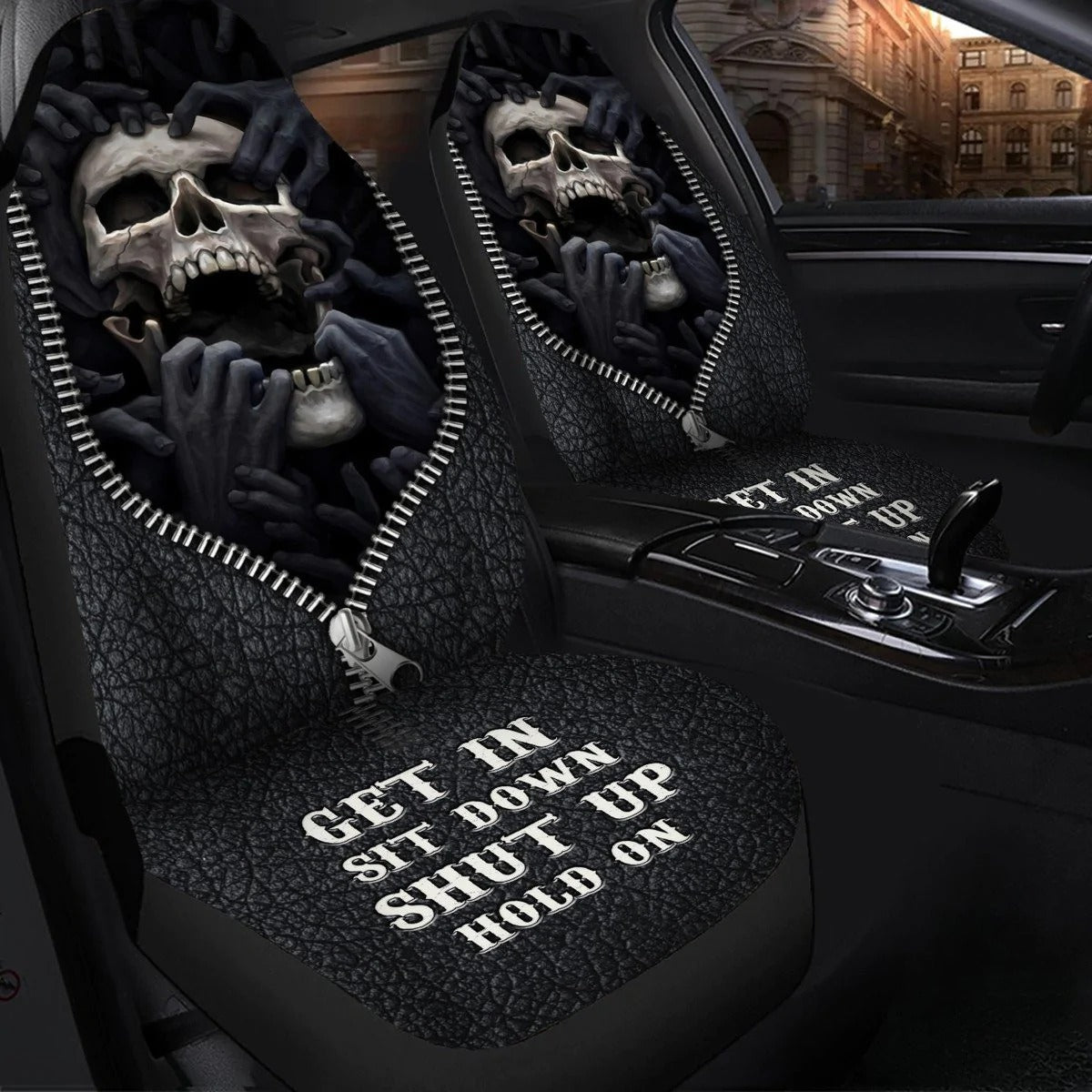 Skull Darkness Hold on Car Seat Covers/ 3D Print Skull On Front Auto Seat Covers