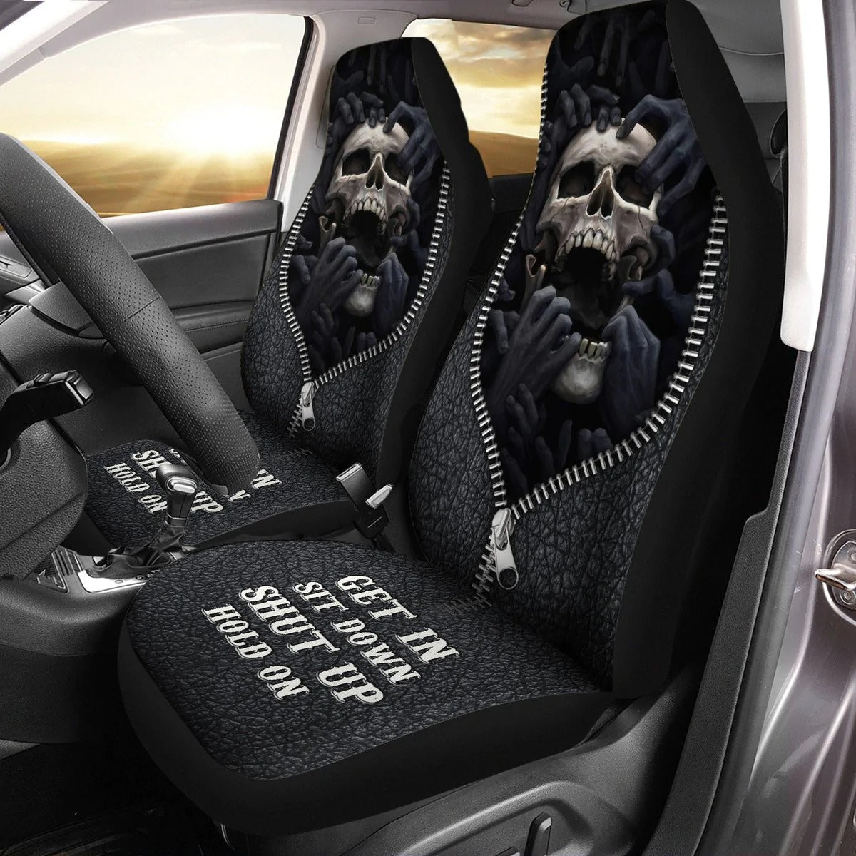 Skull Darkness Hold on Car Seat Covers/ 3D Print Skull On Front Auto Seat Covers