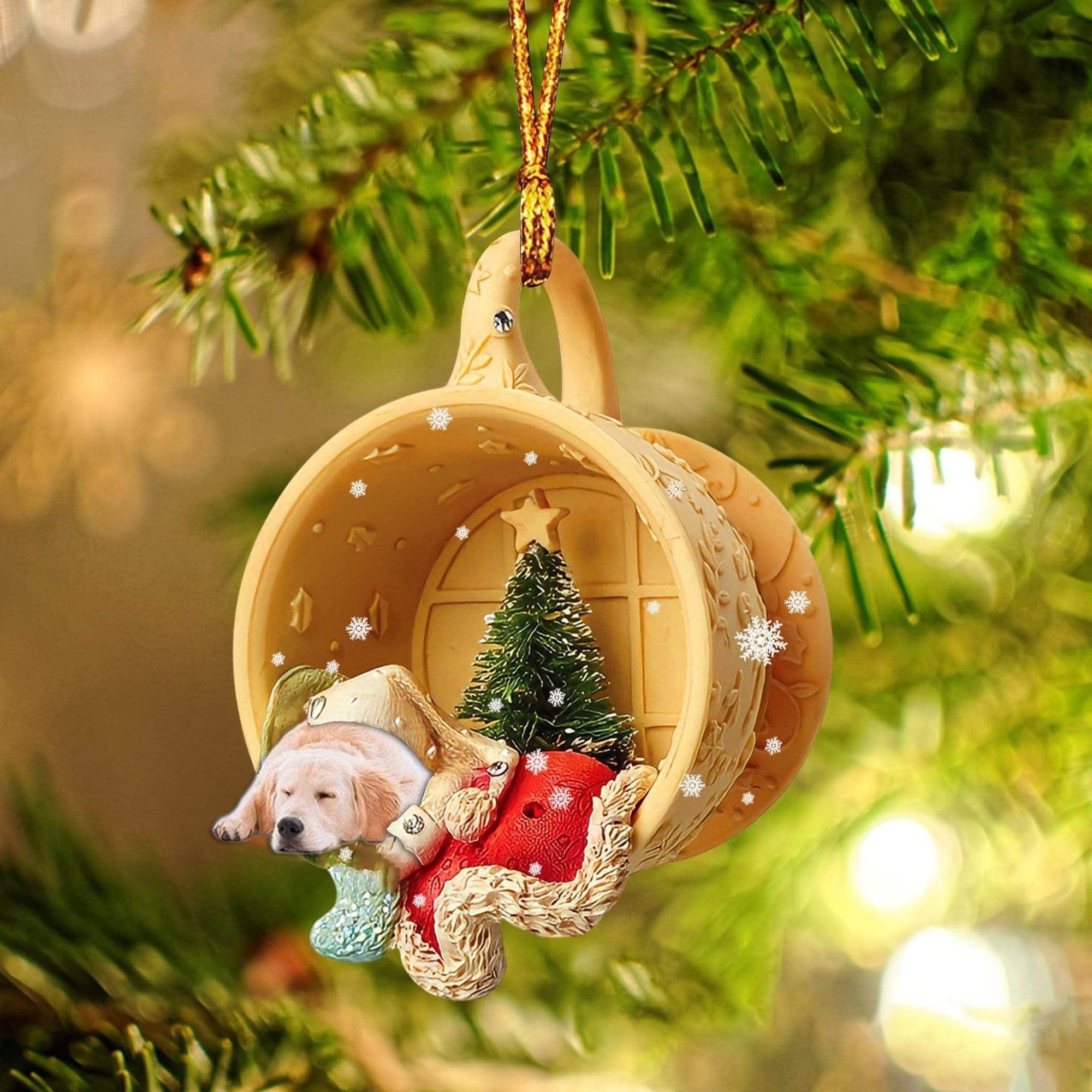 Golden Retriever Sleeping In A Cup Christmas Ornament/ Flat Acrylic Dog Christmas Ornament