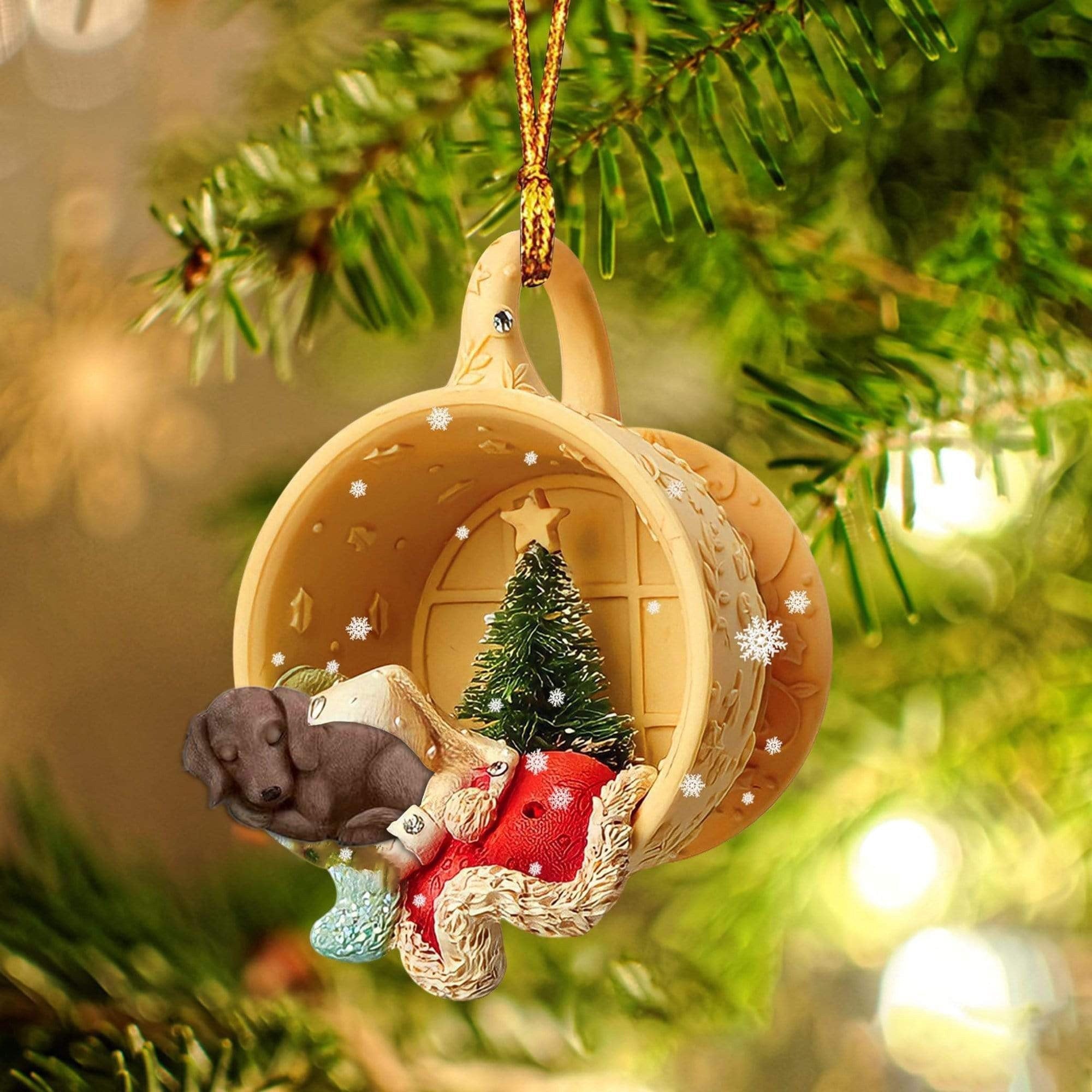 Dachshund Sleeping In A Cup Christmas Ornament/ Flat Acrylic Dog Christmas Ornament