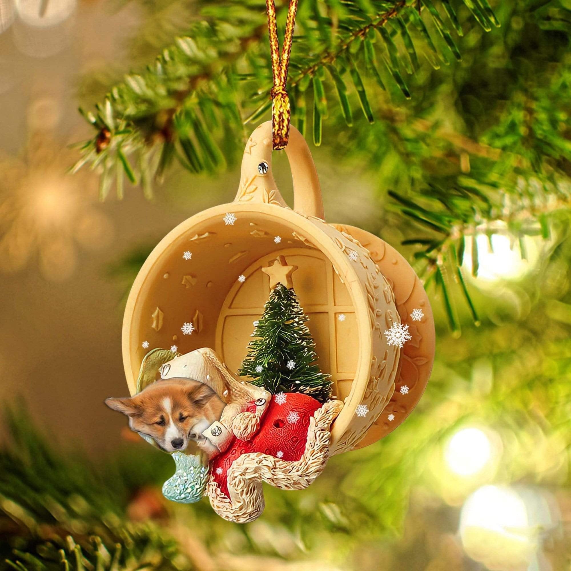 Corgi Sleeping In A Cup Christmas Ornament/ Flat Acrylic Dog Christmas Ornament