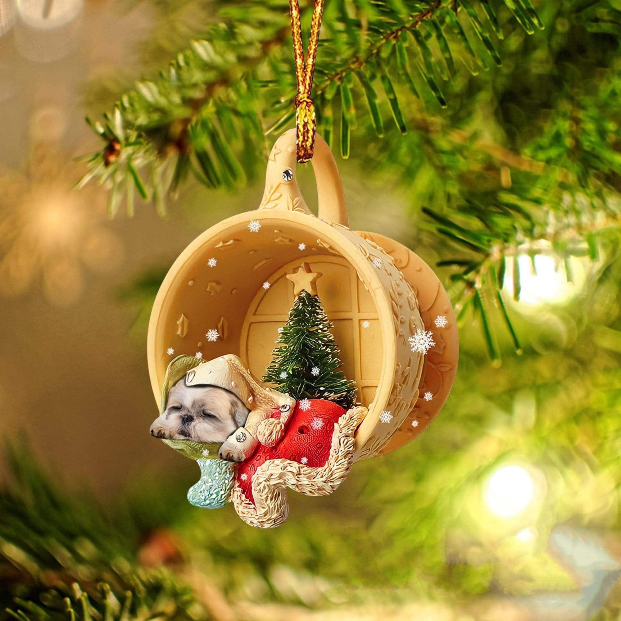 Shih Tzu Sleeping In A Cup Christmas Ornament/ Flat Acrylic Dog Christmas Ornament