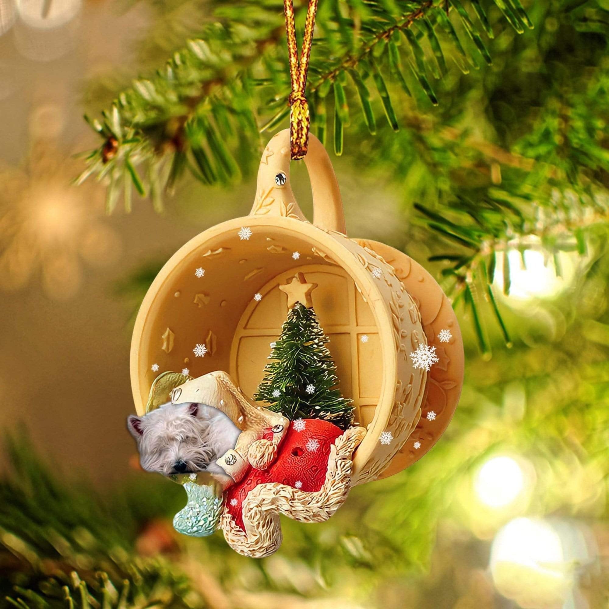 West Highland White Terrier Sleeping In A Cup Christmas Ornament/ Flat Acrylic Dog Christmas Ornament