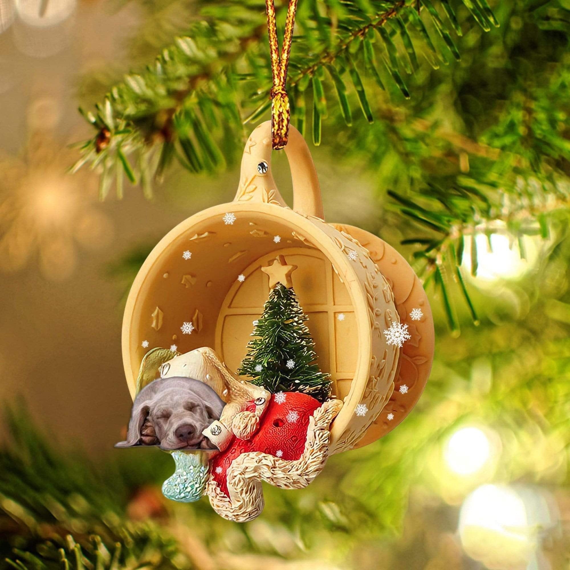 Weimaraner Sleeping In A Cup Christmas Ornament/ Flat Acrylic Dog Christmas Ornament