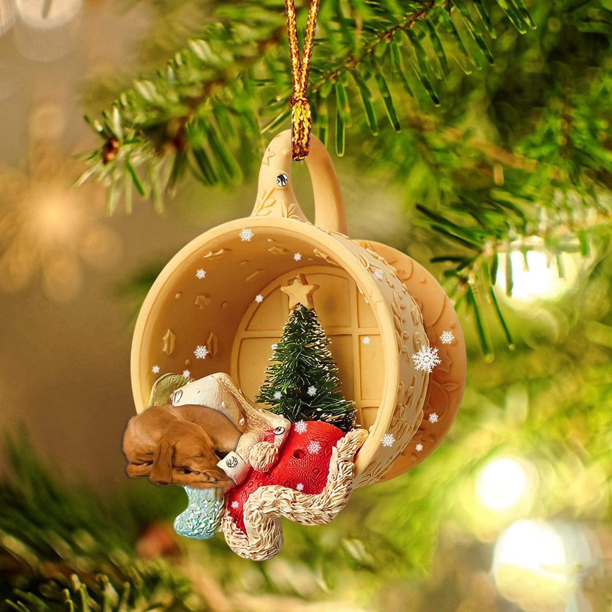 Vizsla Sleeping In A Cup Christmas Ornament/ Flat Acrylic Dog Christmas Ornament