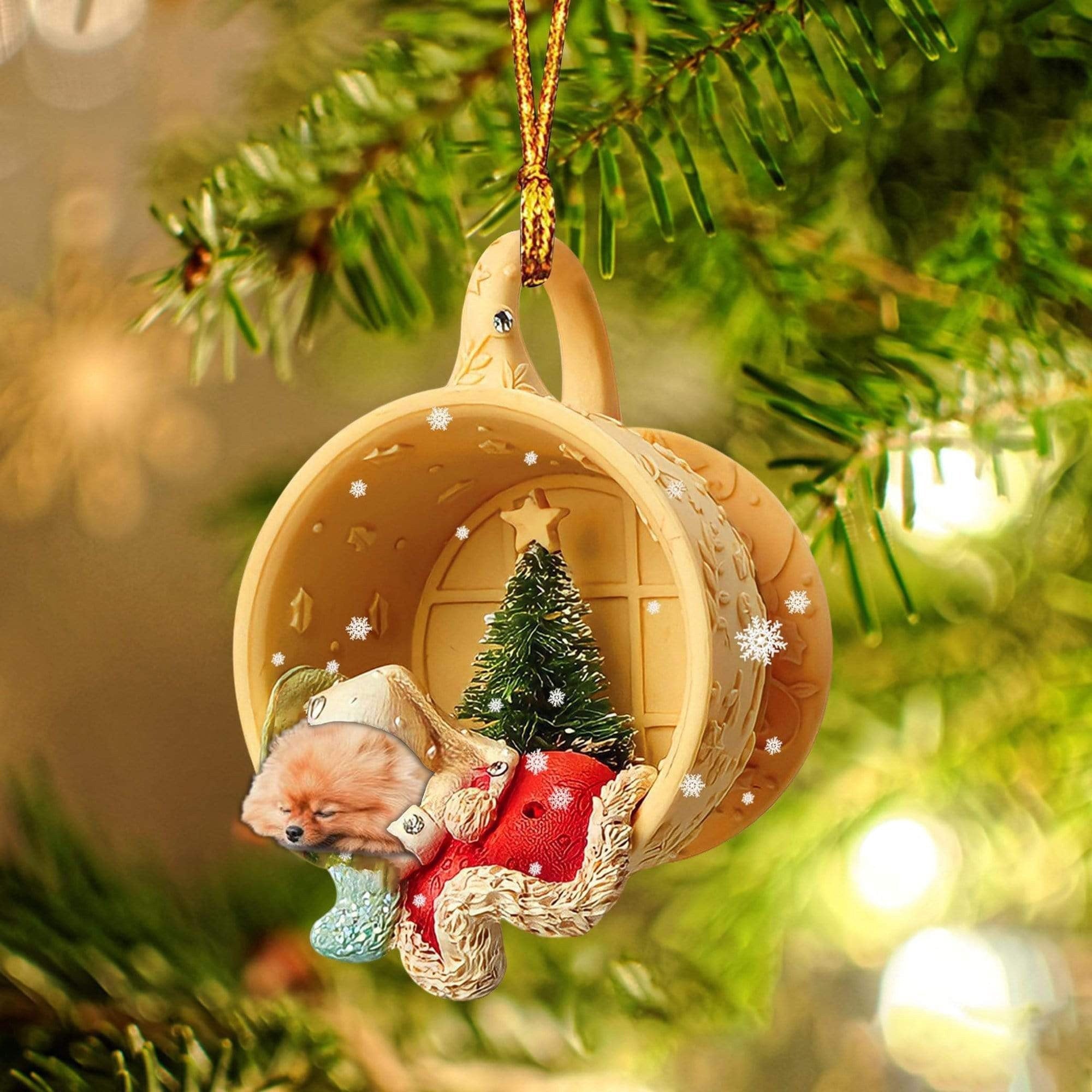 Pomeranian Sleeping In A Cup Christmas Ornament/ Flat Acrylic Dog Christmas Ornament
