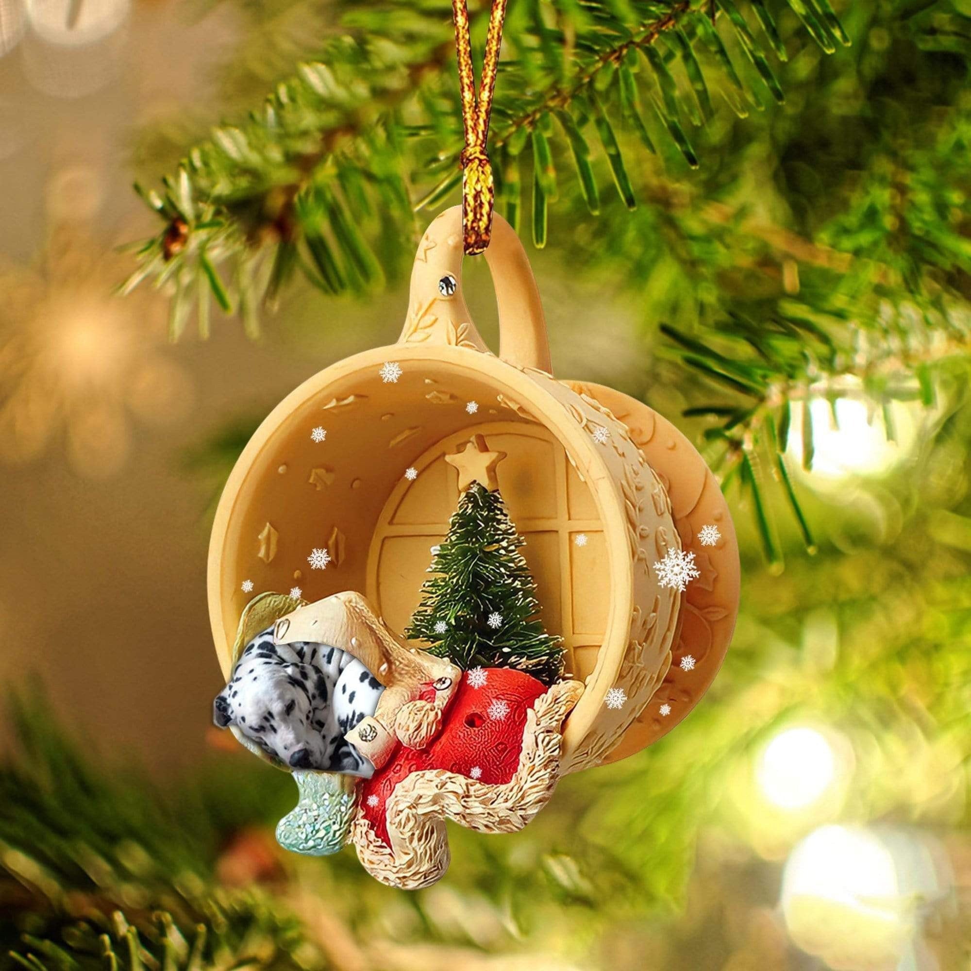 Dalmatian Sleeping In A Cup Christmas Ornament/ Flat Acrylic Dog Christmas Ornament