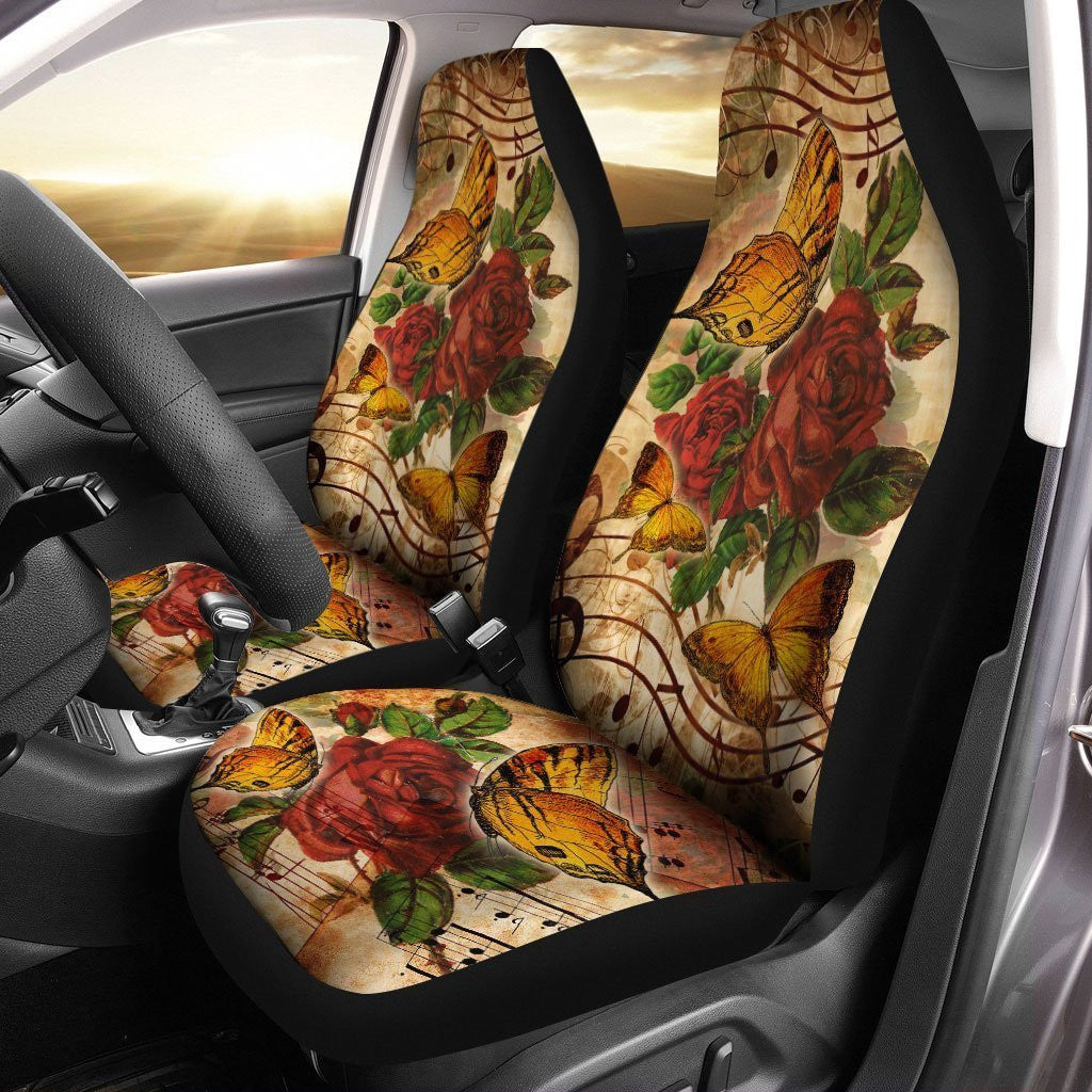 Music Note Butterfly Car Seat Covers Custom Red Rose Car Accessories