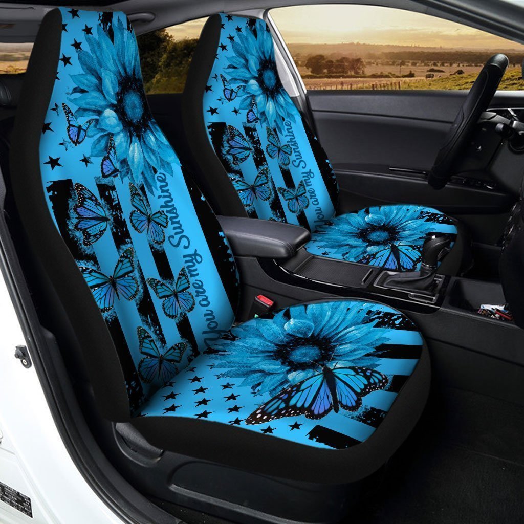 Butterfly Car Seat Covers Custom Blue Sunflower Car Accessories