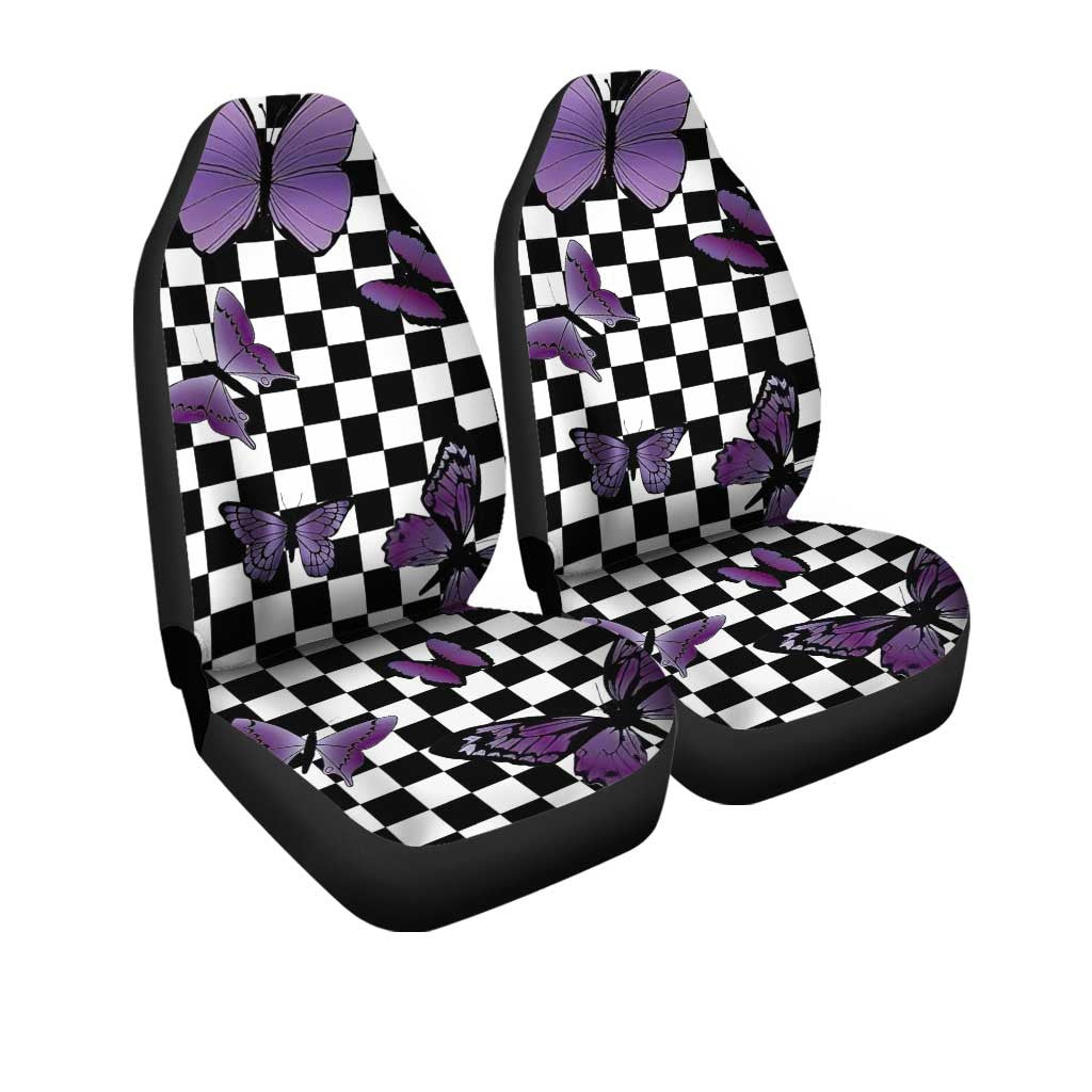 Purple Butterfly Car Seat Covers Custom Checkerboard Car Accessories