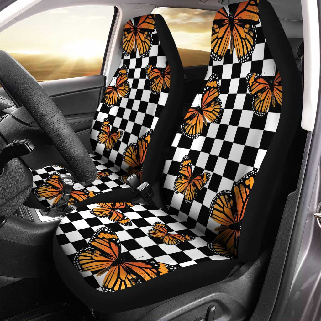 Checkerboard Butterfly Car Seat Covers Custom Car Accessories
