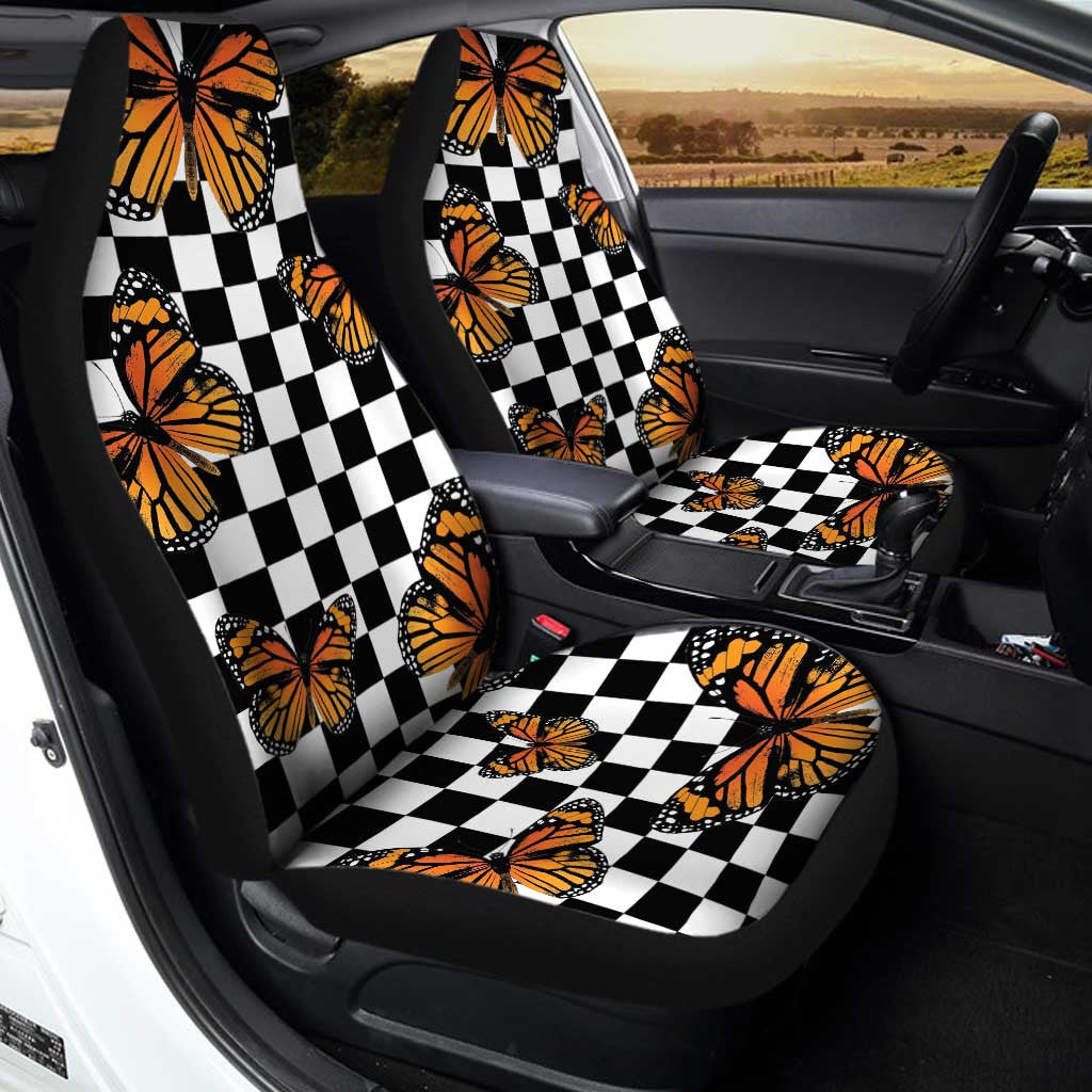 Checkerboard Butterfly Car Seat Covers Custom Car Accessories