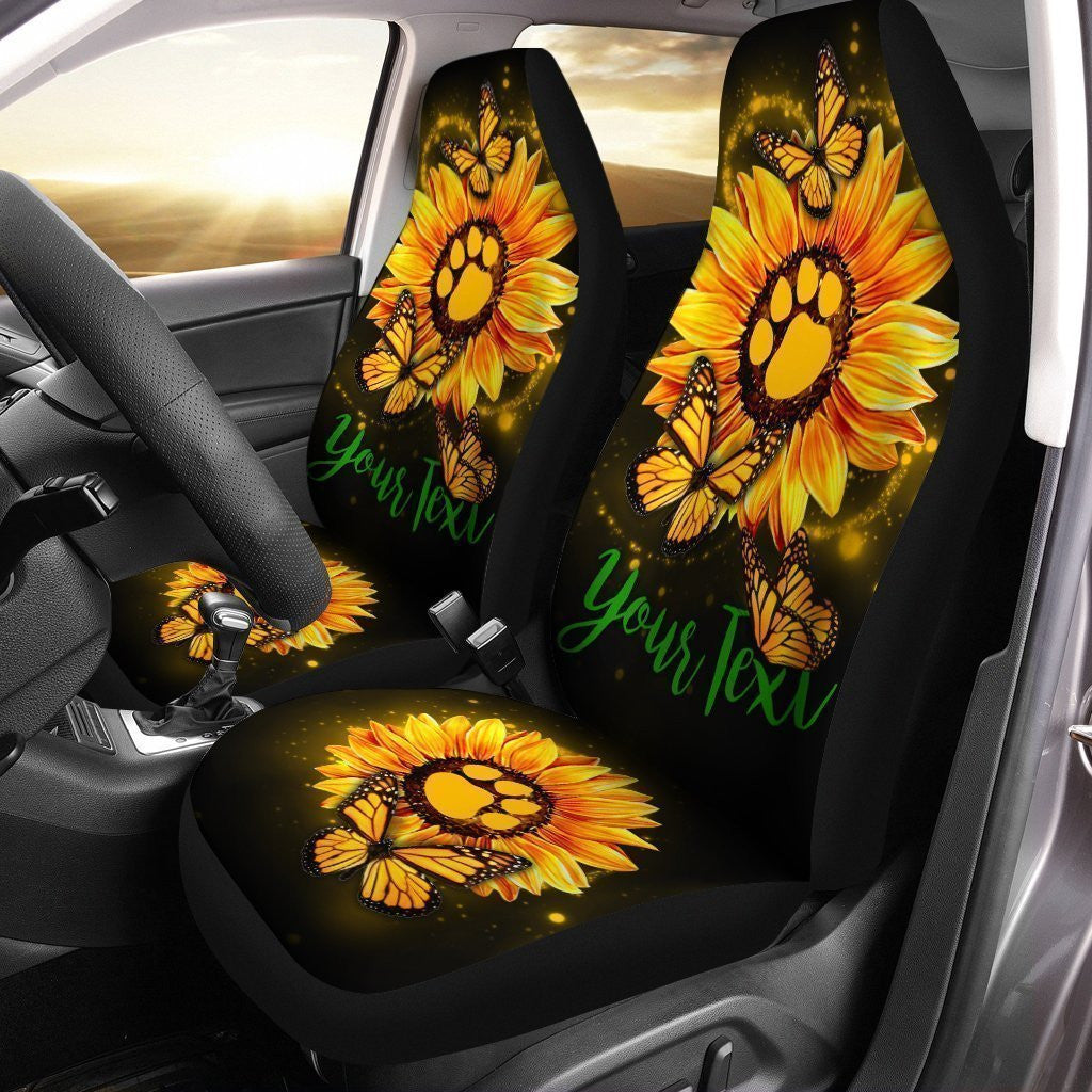 Personalized Sunflower Car Seat Covers Custom Dog Paw Car Accessories