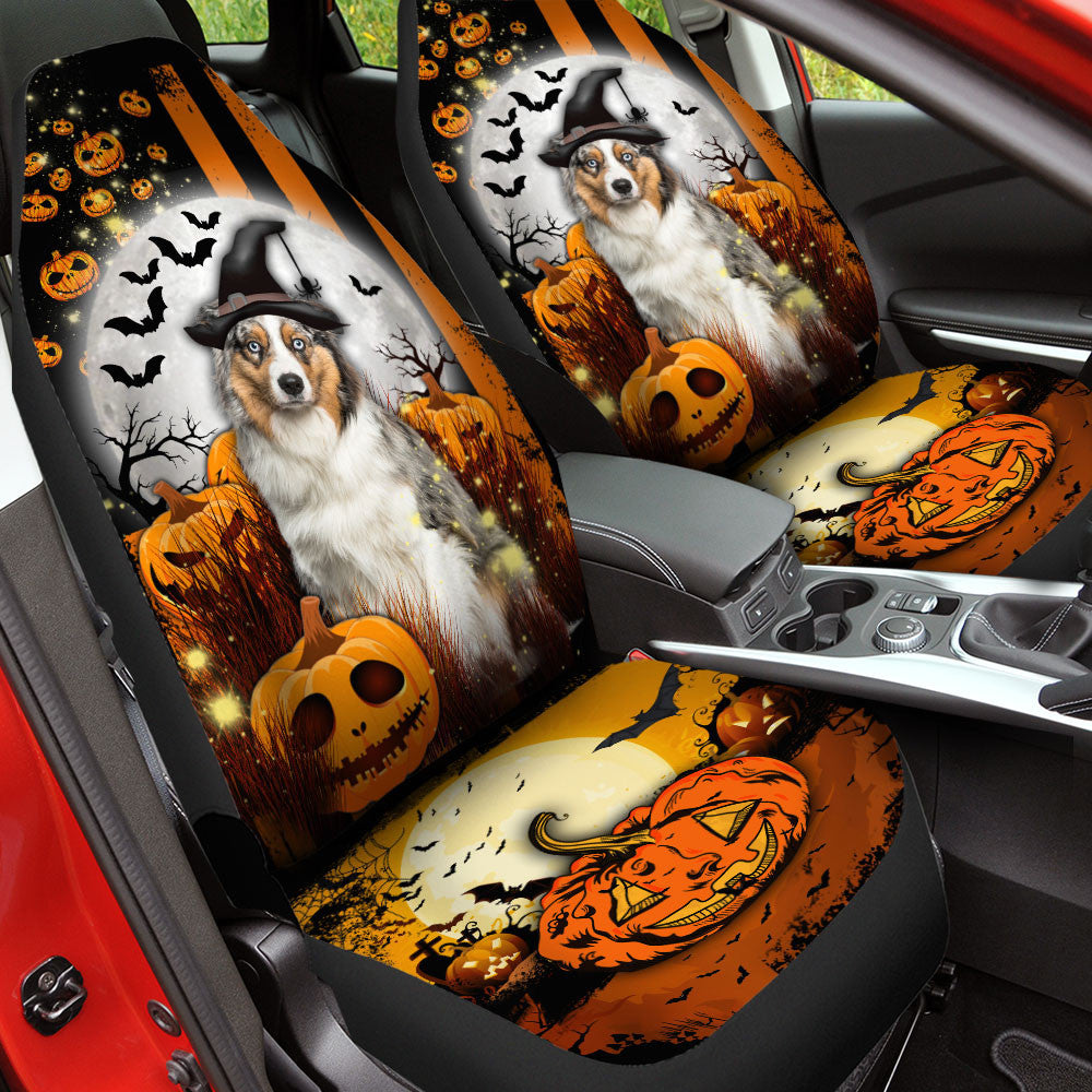 Australian Shepherd Halloween Pumpkin Scary Moon Car Seat Covers