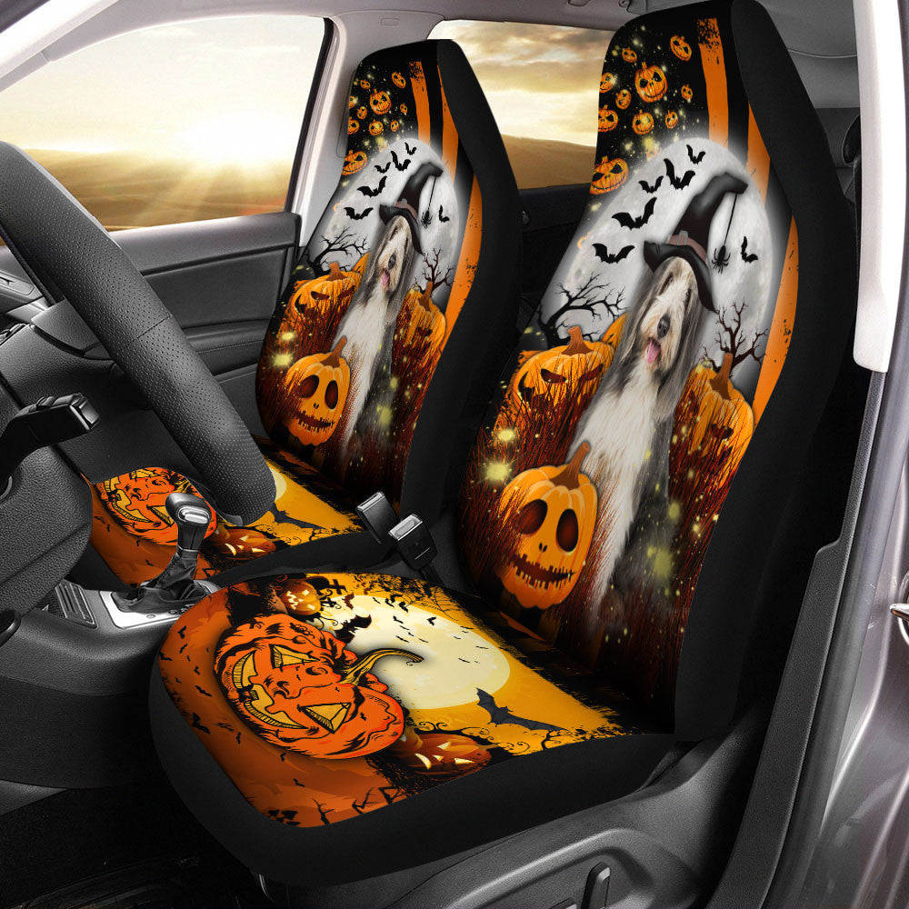 Bearded Collie Halloween Pumpkin Scary Moon Car Seat Covers