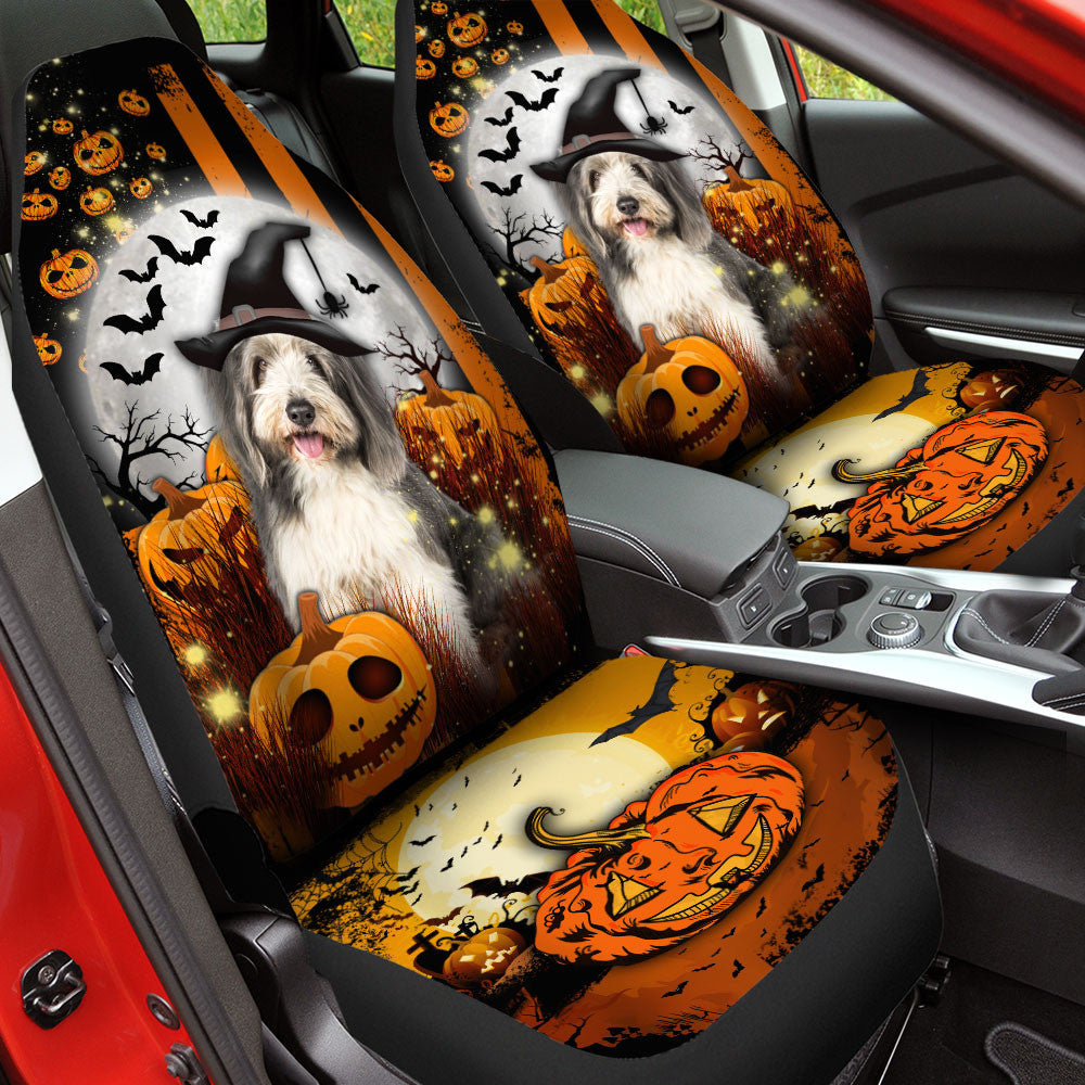 Bearded Collie Halloween Pumpkin Scary Moon Car Seat Covers
