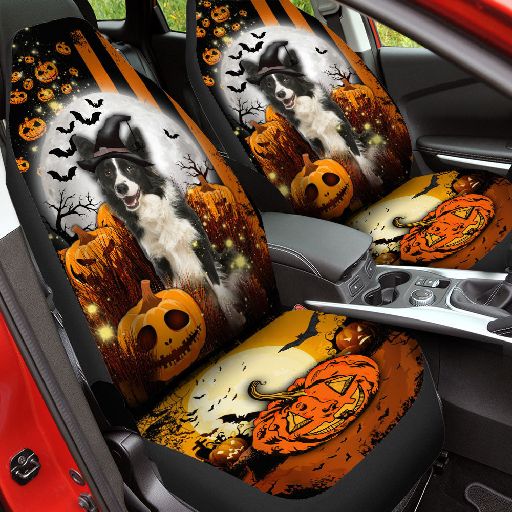 Border Collie Halloween Pumpkin Scary Moon Car Seat Covers