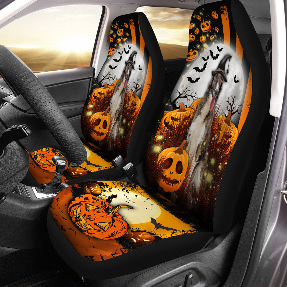 Borzoi Halloween Pumpkin Scary Moon Car Seat Covers