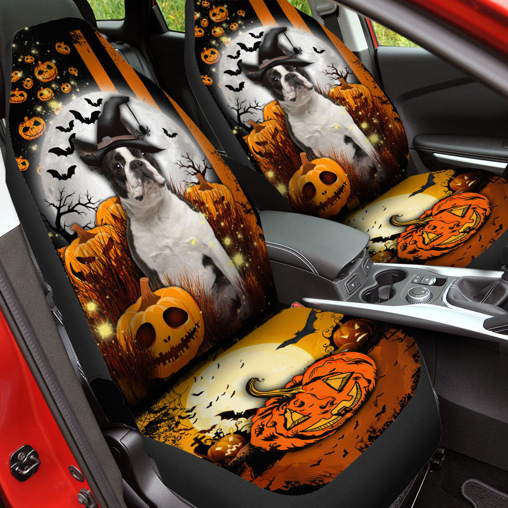 Boston Terrier Halloween Pumpkin Scary Moon Car Seat Covers