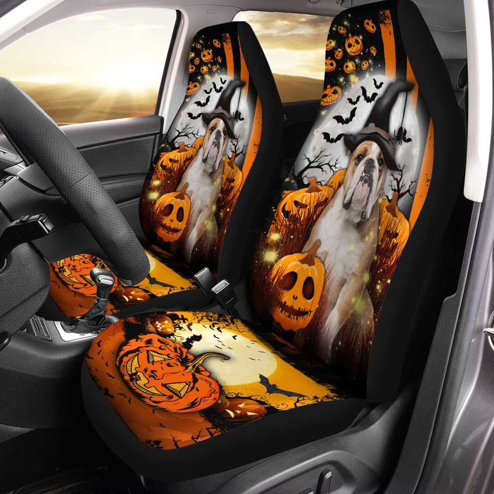 Bulldog Halloween Pumpkin Scary Moon Car Seat Covers