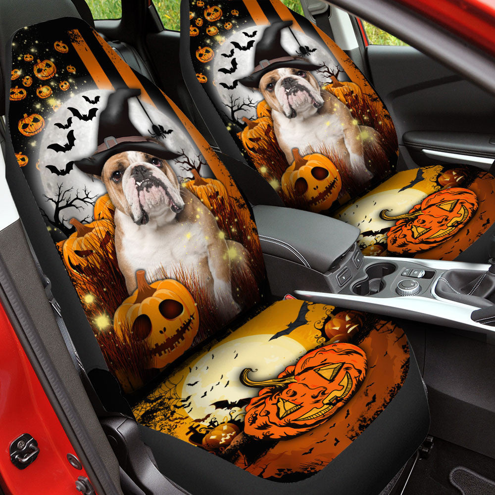 Bulldog Halloween Pumpkin Scary Moon Car Seat Covers