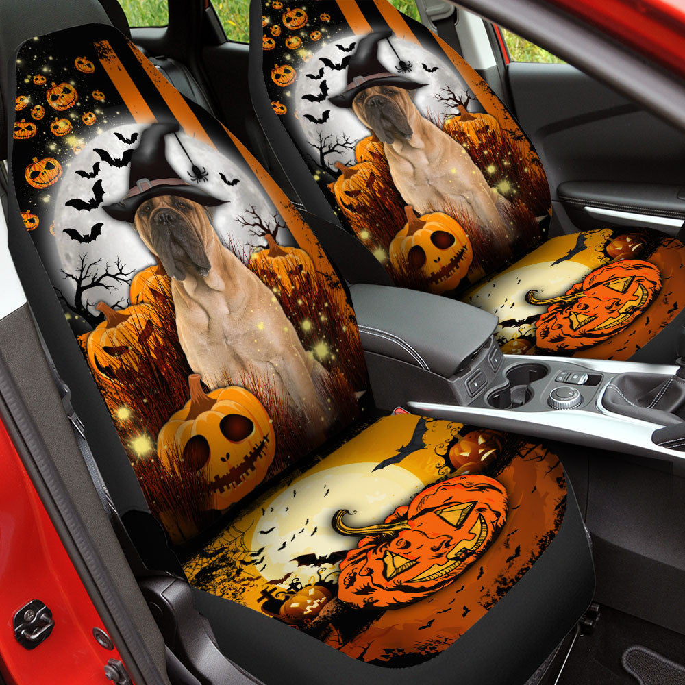 Bullmastiff Halloween Pumpkin Scary Moon Car Seat Covers