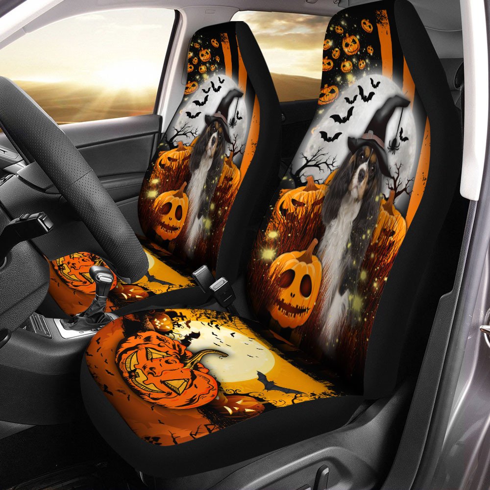 Cavalier King Charles Spaniel Halloween Pumpkin Scary Moon Car Seat Covers