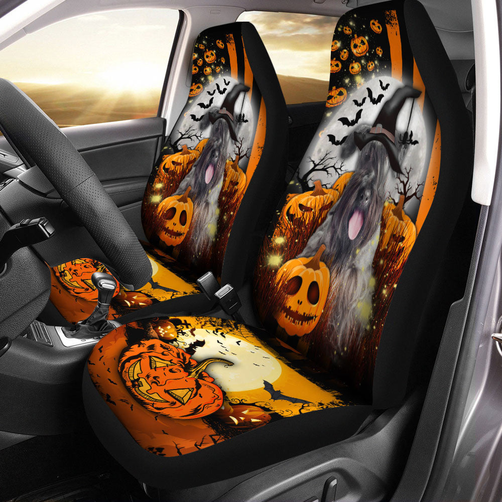 Cesky Terrier Halloween Pumpkin Scary Moon Car Seat Covers