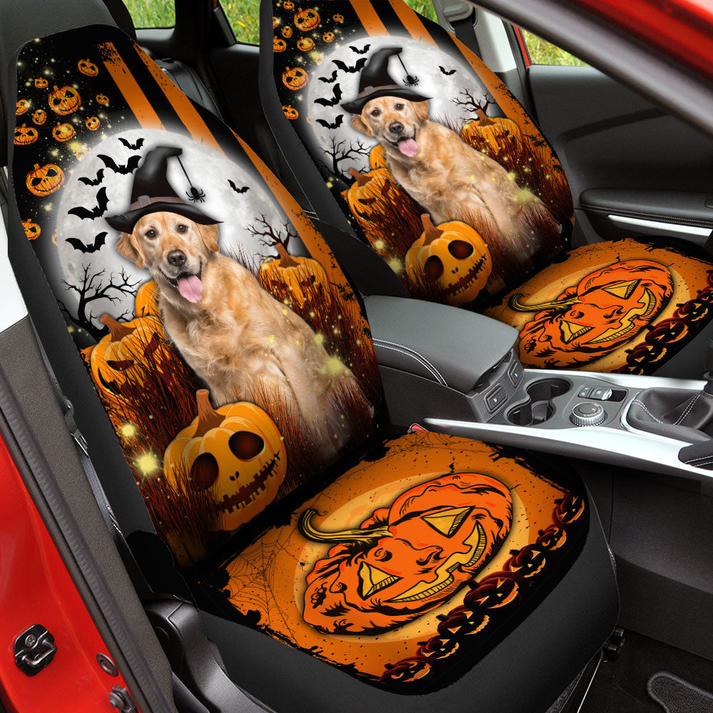 Golden Retriever Halloween Pumpkin Scary Moon Car Seat Covers/ Front Car Seat Protectors