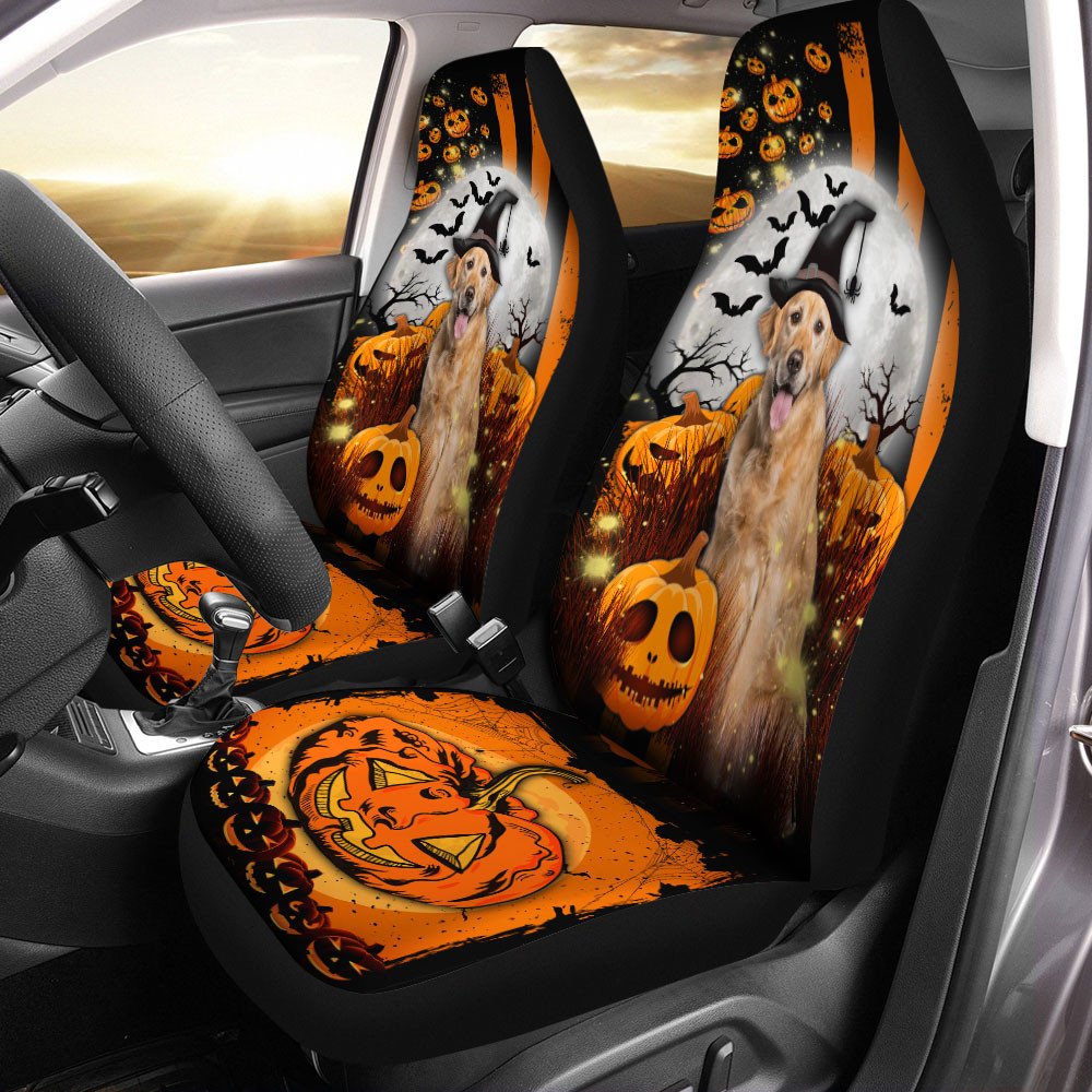 Golden Retriever Halloween Pumpkin Scary Moon Car Seat Covers/ Front Car Seat Protectors