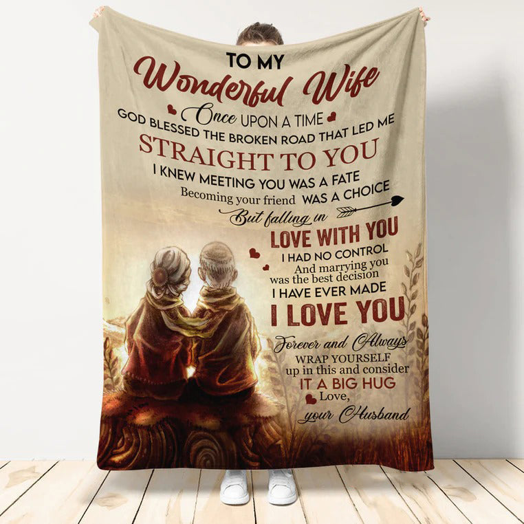 Gift For Wife Blanket/ Old Couple To My Wonderful Wife Once Upon A Time Soft Warm Blanket/ Best Gift From Husband To My Wife