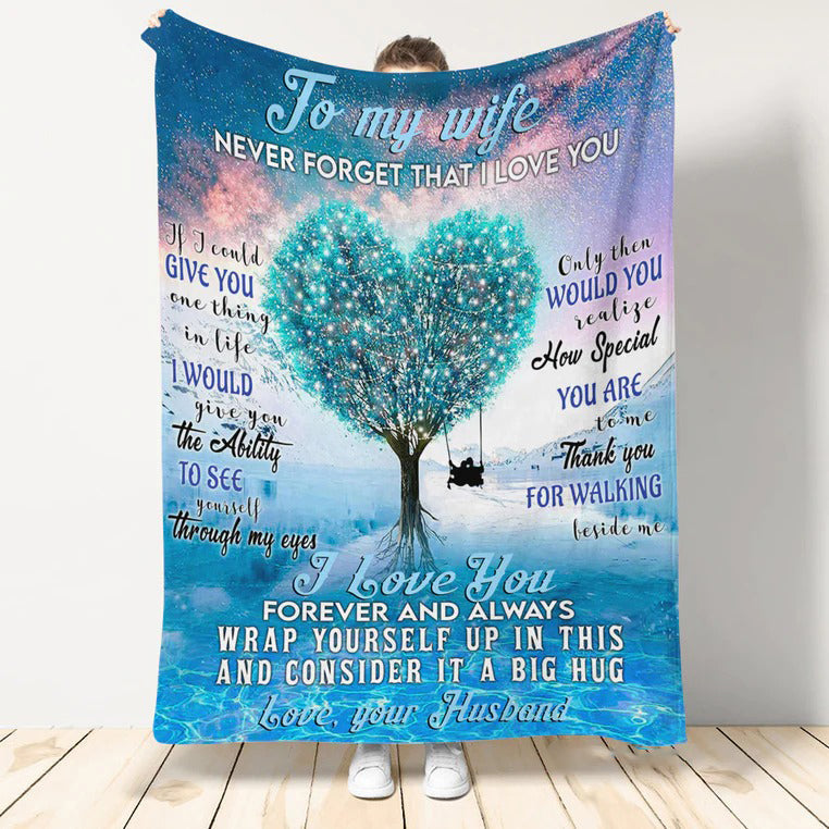 To My Wife Blanket Never Forget That I Love You Valentine Blanket Gift for Wife From Husband Birthday Gift Home Decor Bedding Couch Sofa Soft and Comfy Cozy