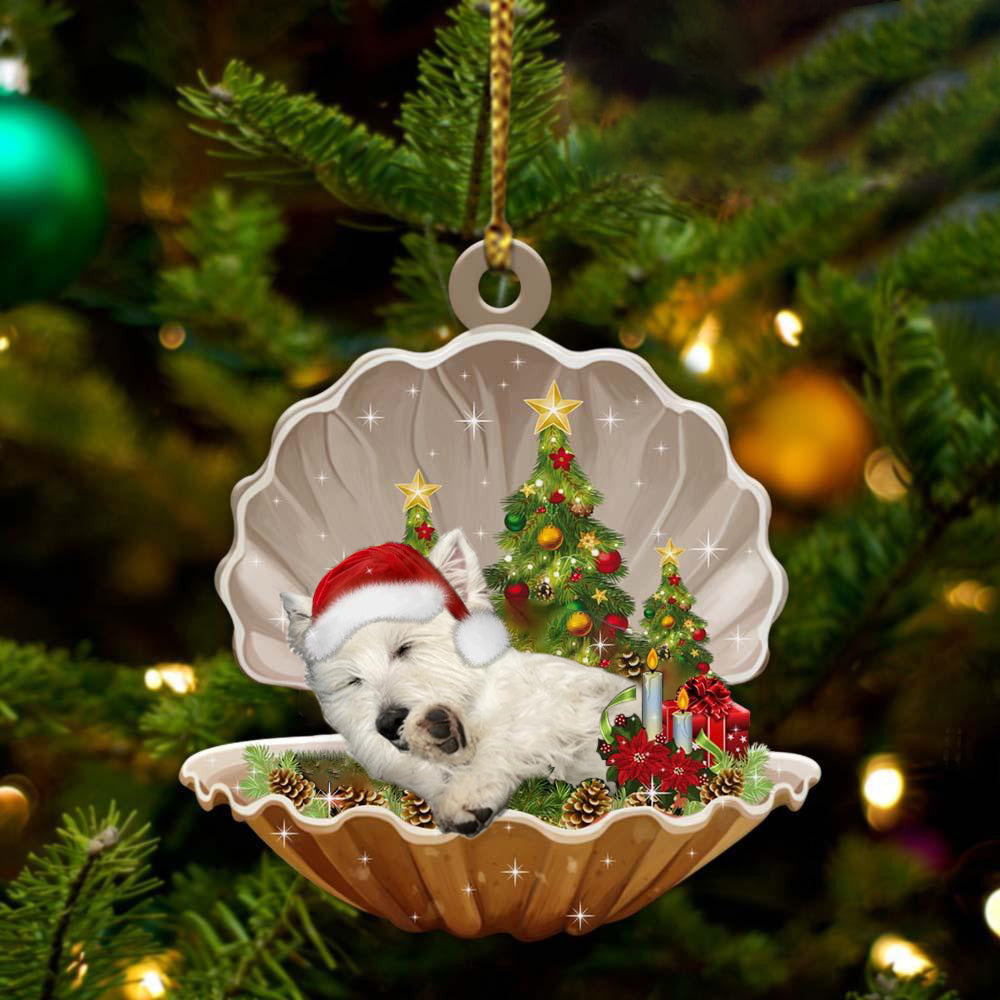 West Highland White Terrier  Sleeping in Pearl Dog Christmas Ornament Flat Acrylic