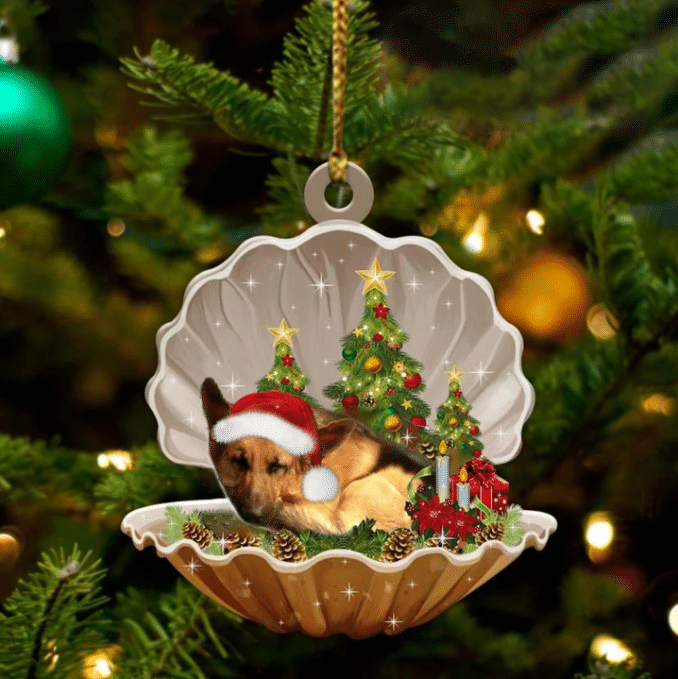 German Shepherd  Sleeping in Pearl Dog Christmas Ornament Flat Acrylic