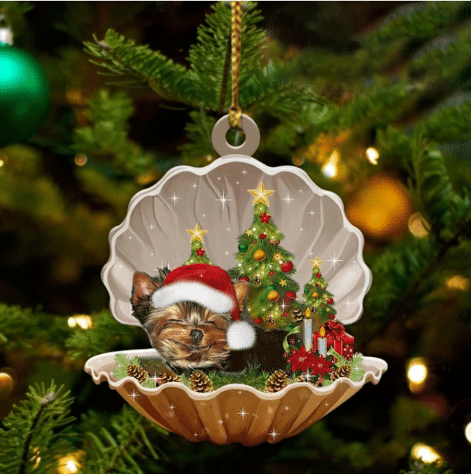 Yorkshire Terrier2  Sleeping in Pearl Dog Christmas Ornament Flat Acrylic