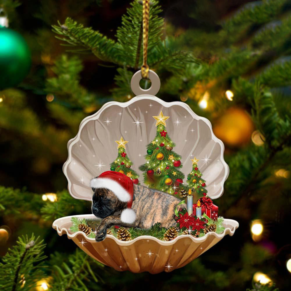 Brindle Boxer  Sleeping in Pearl Dog Christmas Ornament Flat Acrylic