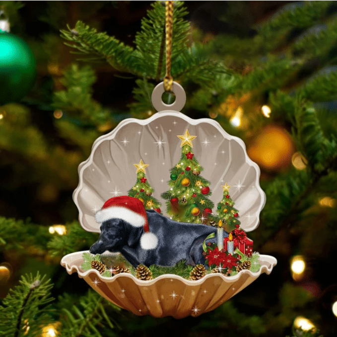 Black Labrador Retriever  Sleeping in Pearl Dog Christmas Ornament Flat Acrylic