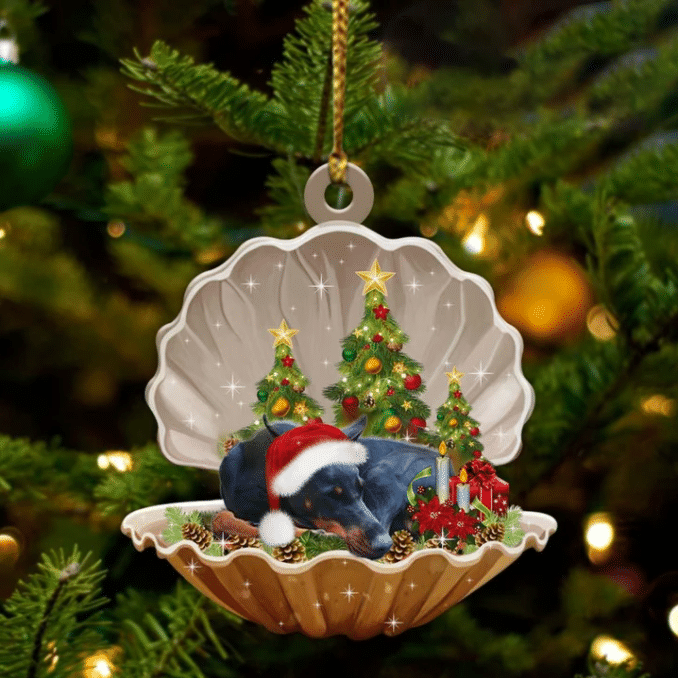Doberman Pinscher3  Sleeping in Pearl Dog Christmas Ornament Flat Acrylic