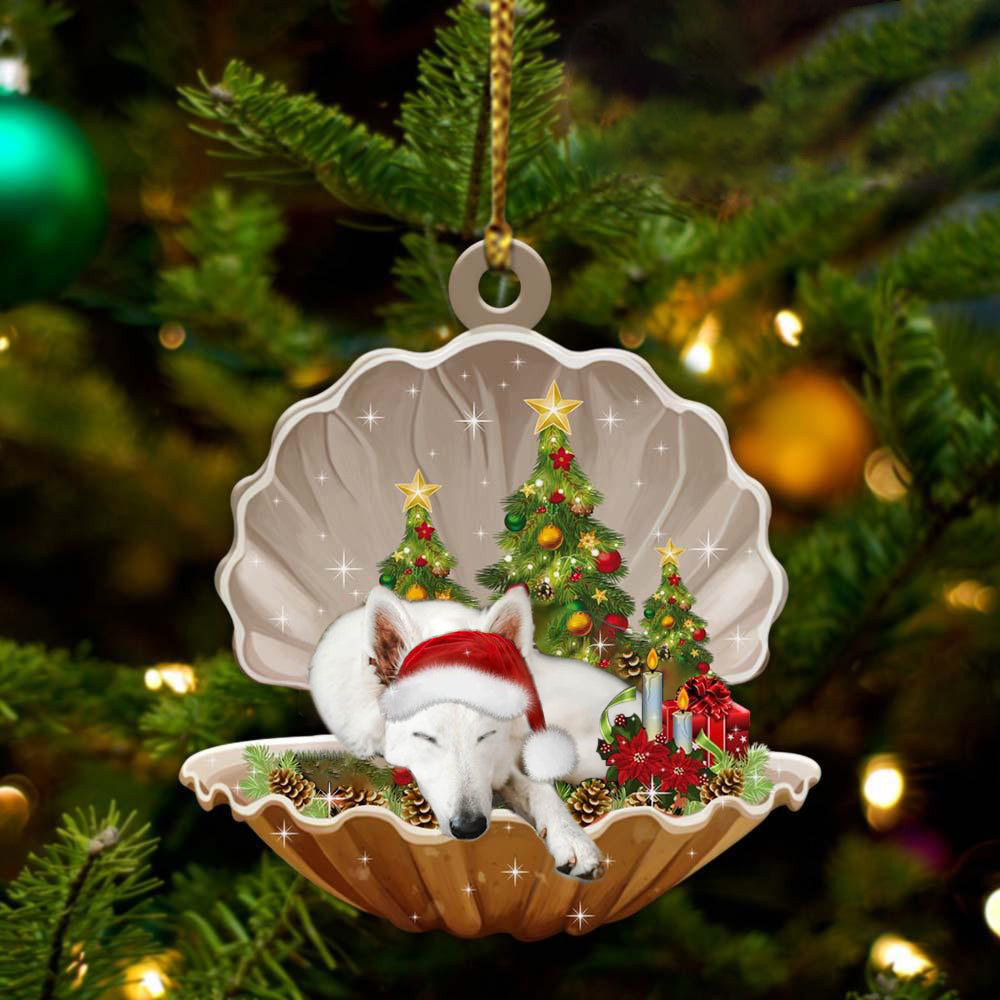 White German Shepherd Sleeping in Pearl Dog Christmas Ornament Flat Acrylic