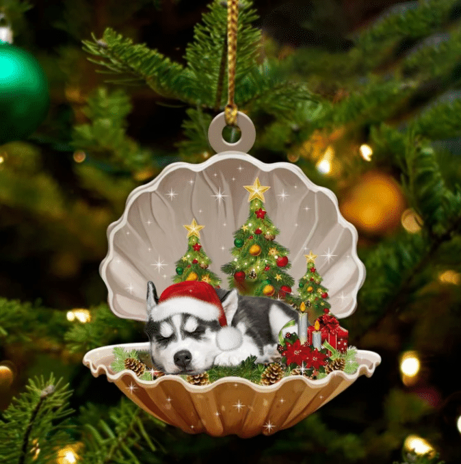 Siberian Husky3  Sleeping in Pearl Dog Christmas Ornament Flat Acrylic