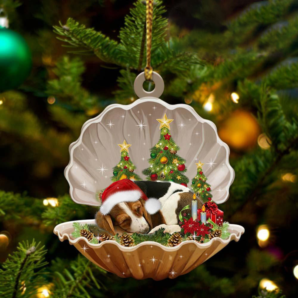 Basset Hound3 Sleeping in Pearl Dog Christmas Ornament Flat Acrylic