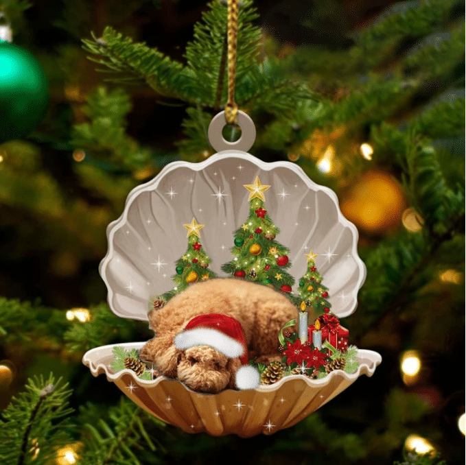 Poodle  Sleeping in Pearl Dog Christmas Ornament Flat Acrylic