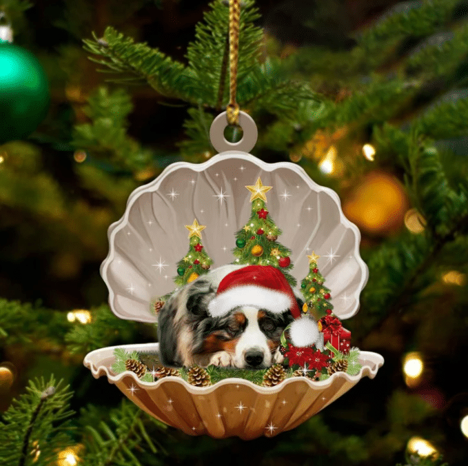 Australian Shepherd3  Sleeping in Pearl Dog Christmas Ornament Flat Acrylic