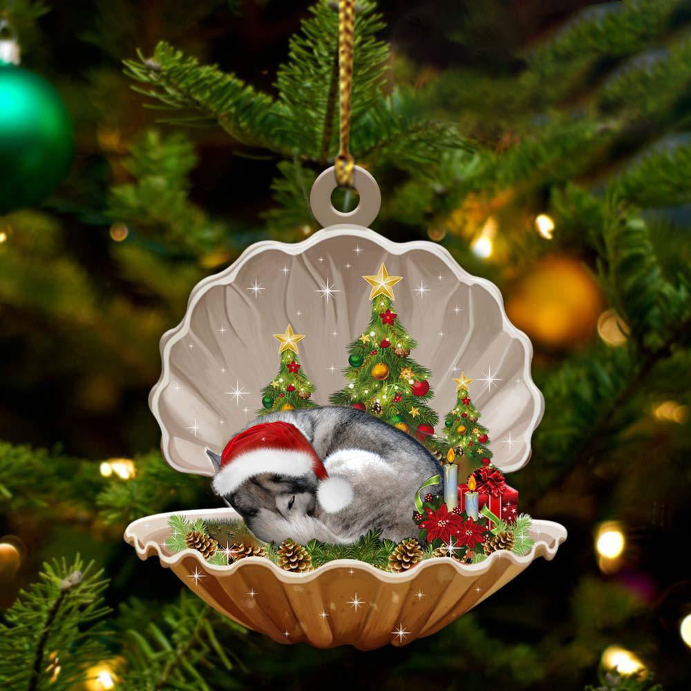 Siberian Husky  Sleeping in Pearl Dog Christmas Ornament Flat Acrylic
