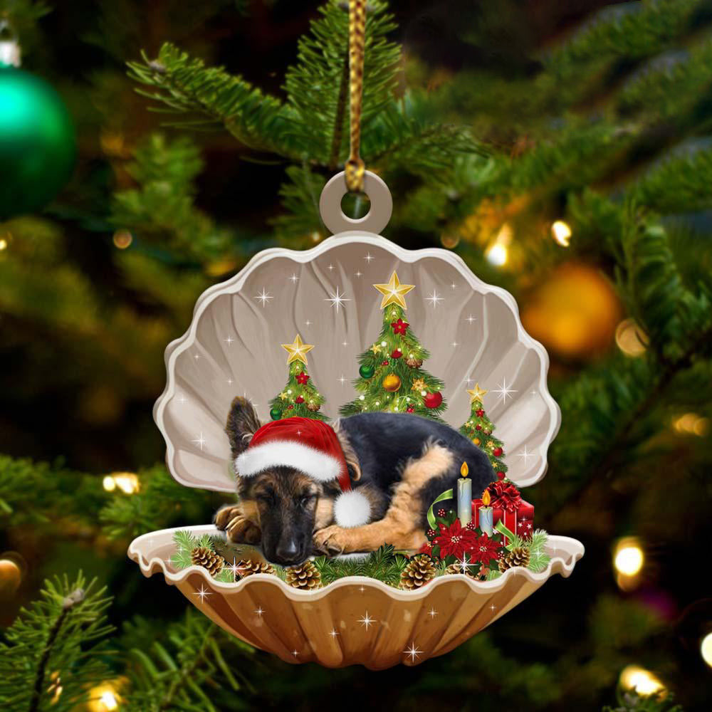 German Shepherd3  Sleeping in Pearl Dog Christmas Ornament Flat Acrylic
