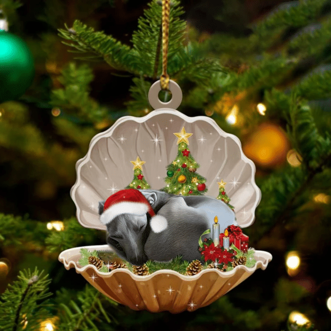 Greyhound3  Sleeping in Pearl Dog Christmas Ornament Flat Acrylic