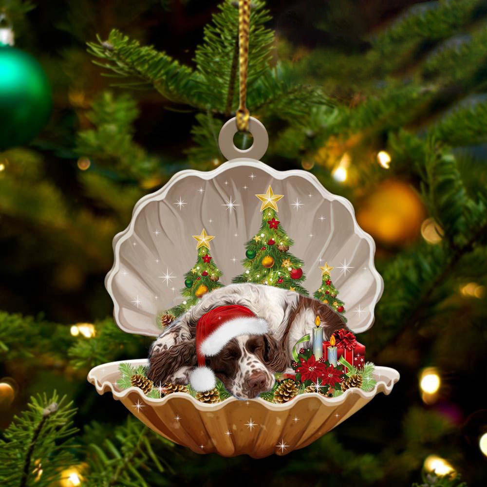 English Springer Spaniel3  Sleeping in Pearl Dog Christmas Ornament Flat Acrylic