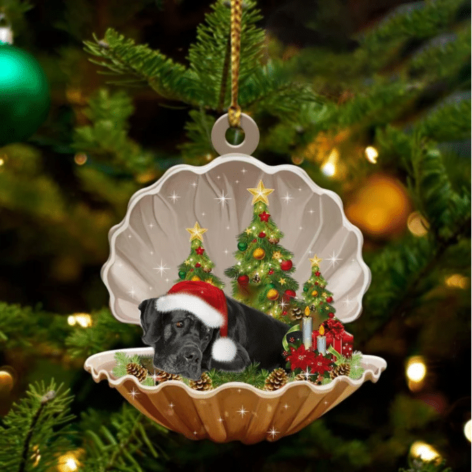 Black Great Dane  Sleeping in Pearl Dog Christmas Ornament Flat Acrylic
